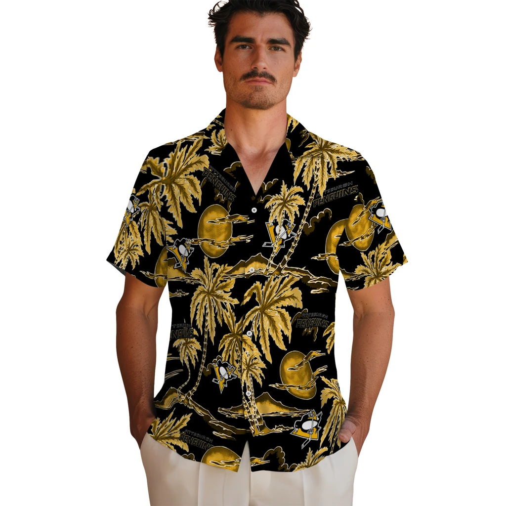 Pittsburgh Penguins Hawaiian Shirt - Palm Sunset pittsburgh penguins palm sunset hawaiian shirts fashion forward