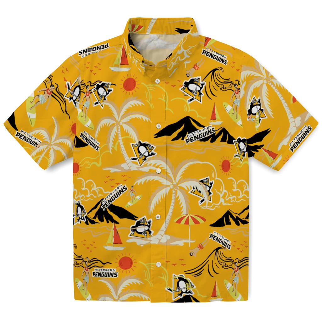 Pittsburgh Penguins Hawaiian Shirt - Palm Tree Island pittsburgh penguins palm tree island yellow hawaiian shirts best selling