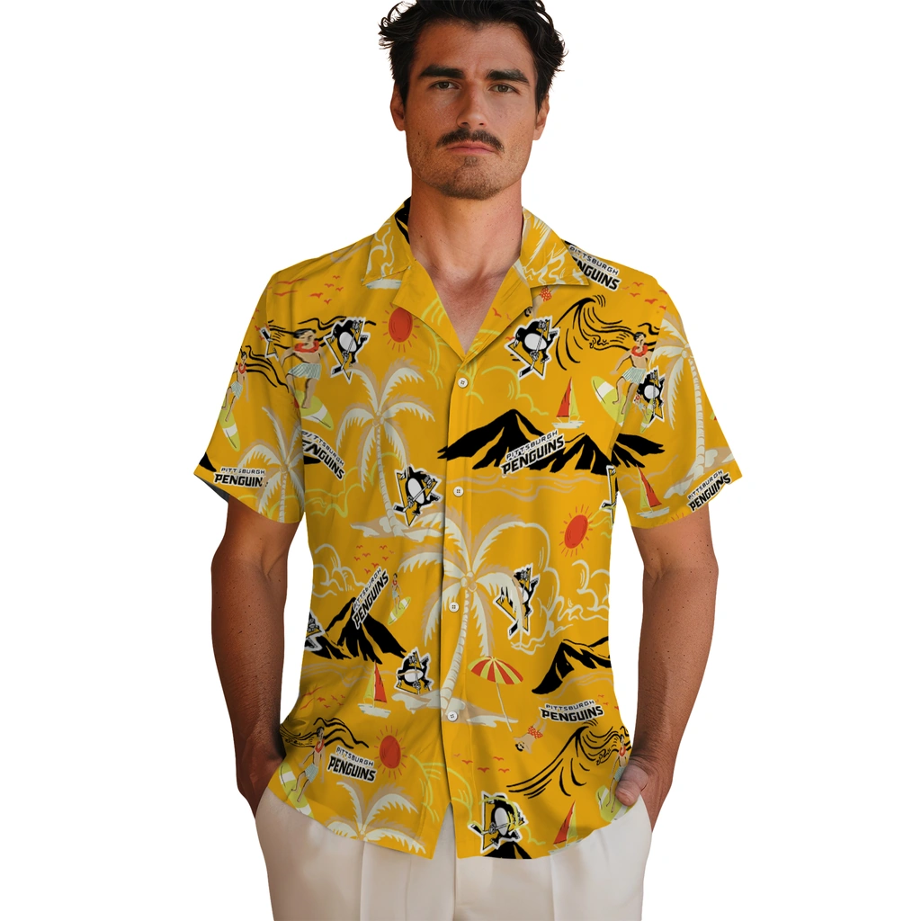 Pittsburgh Penguins Hawaiian Shirt - Palm Tree Island pittsburgh penguins palm tree island yellow hawaiian shirts fashion forward
