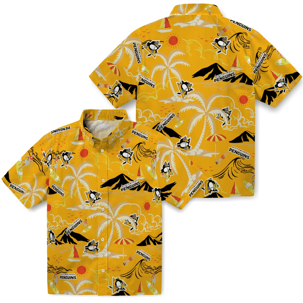 Pittsburgh Penguins Hawaiian Shirt - Palm Tree Island pittsburgh penguins palm tree island yellow hawaiian shirts high quality