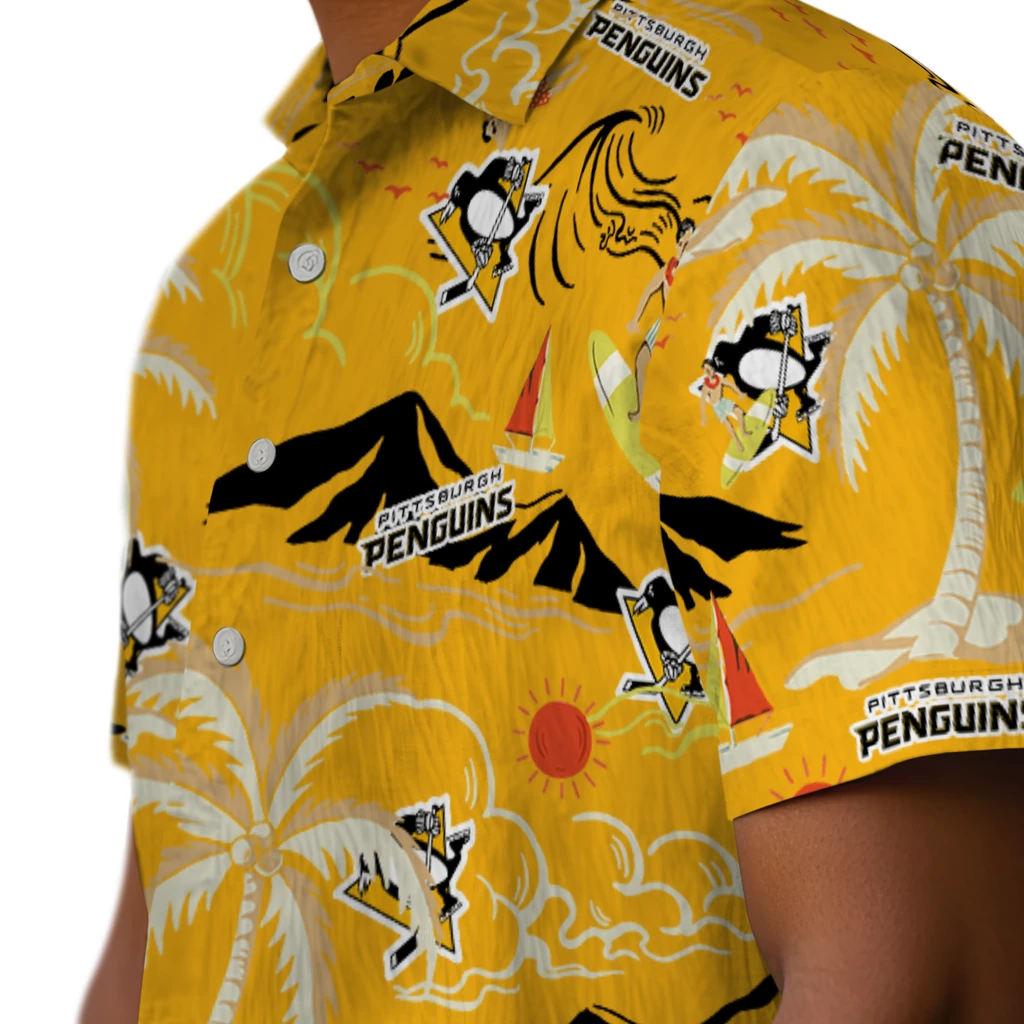 Pittsburgh Penguins Hawaiian Shirt - Palm Tree Island pittsburgh penguins palm tree island yellow hawaiian shirts trendy