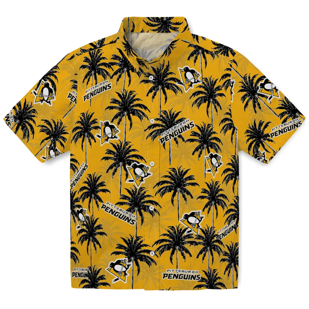 Pittsburgh Penguins Hawaiian Shirt - Palm Tree Motif pittsburgh penguins palm grove yellow hawaiian shirts best selling