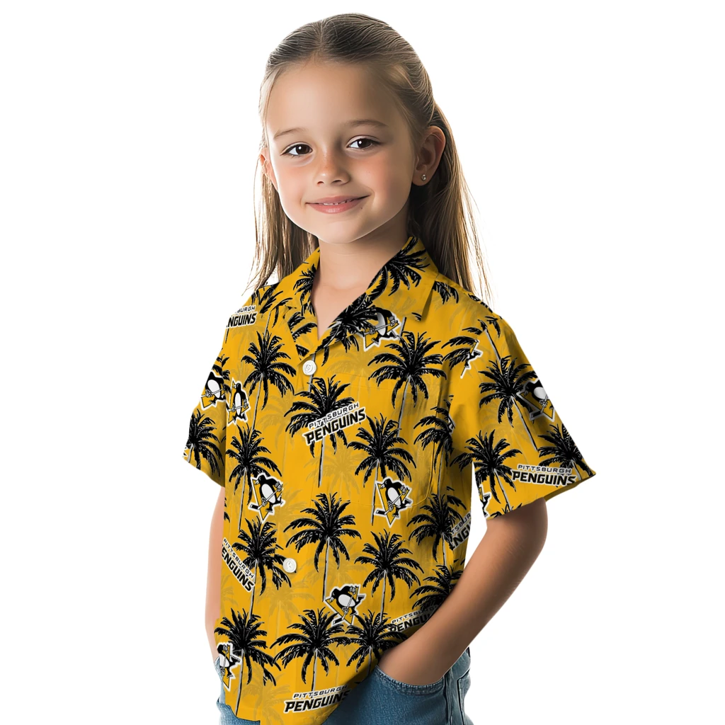 Pittsburgh Penguins Hawaiian Shirt - Palm Tree Motif pittsburgh penguins palm grove yellow hawaiian shirts premium grade