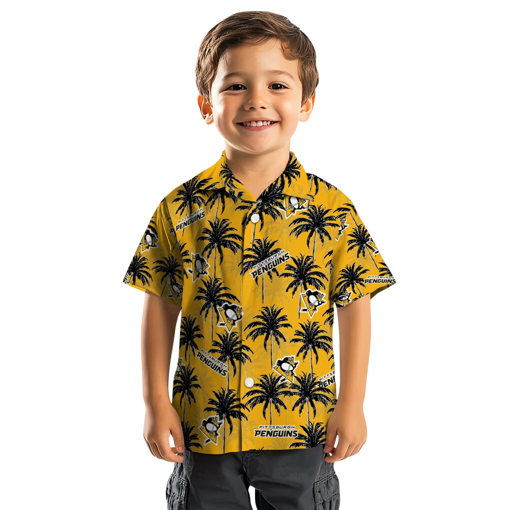 Pittsburgh Penguins Hawaiian Shirt - Palm Tree Motif pittsburgh penguins palm grove yellow hawaiian shirts top rated