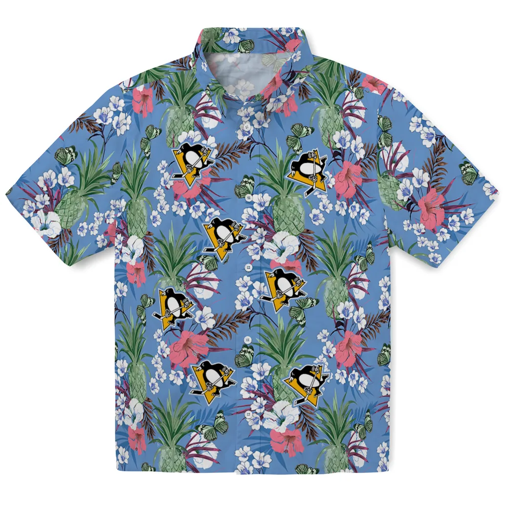 Pittsburgh Penguins Hawaiian Shirt - Pineapple Bouquet pittsburgh penguins pineapple bouquet best sky blue hawaiian shirts best selling