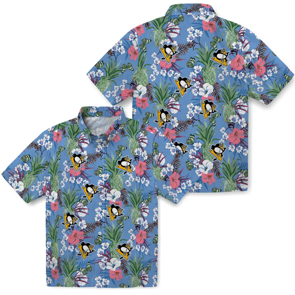 Pittsburgh Penguins Hawaiian Shirt - Pineapple Bouquet pittsburgh penguins pineapple bouquet best sky blue hawaiian shirts high quality