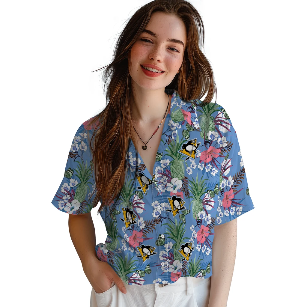Pittsburgh Penguins Hawaiian Shirt - Pineapple Bouquet pittsburgh penguins pineapple bouquet best sky blue hawaiian shirts latest model