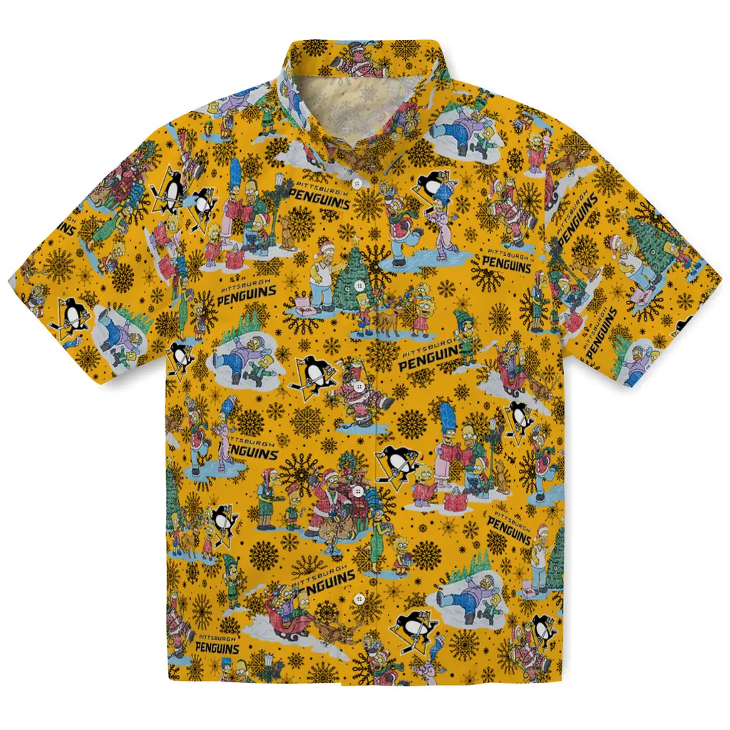 Pittsburgh Penguins Hawaiian Shirt - Simpsons Christmas pittsburgh penguins simpsons christmas yellow hawaiian shirts best selling