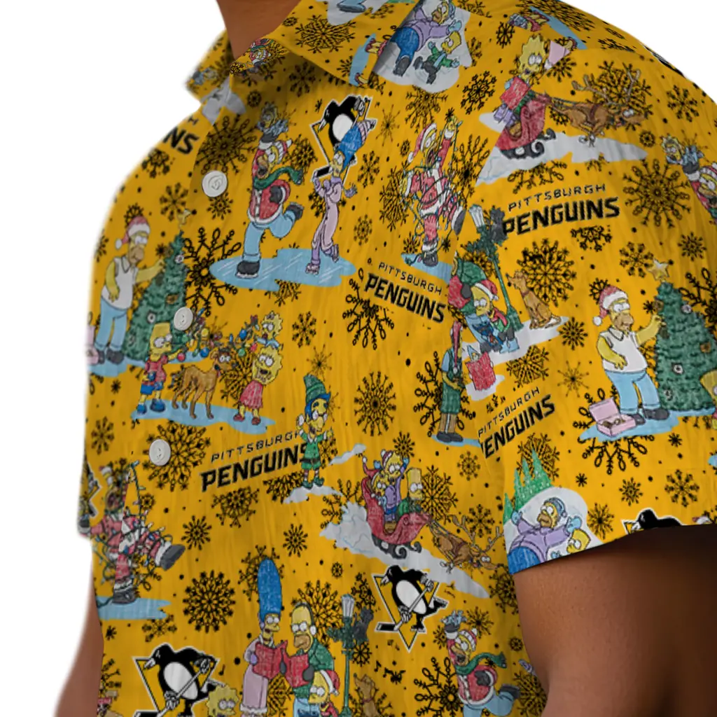 Pittsburgh Penguins Hawaiian Shirt - Simpsons Christmas pittsburgh penguins simpsons christmas yellow hawaiian shirts trendy