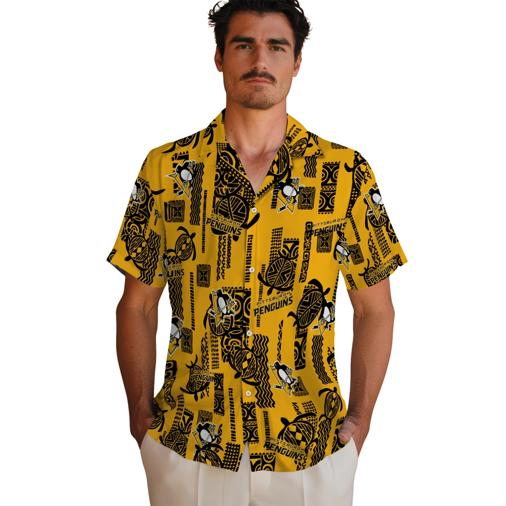 Pittsburgh Penguins Hawaiian Shirt - Turtle Lines pittsburgh penguins turtle lines yellow hawaiian shirts fashion forward