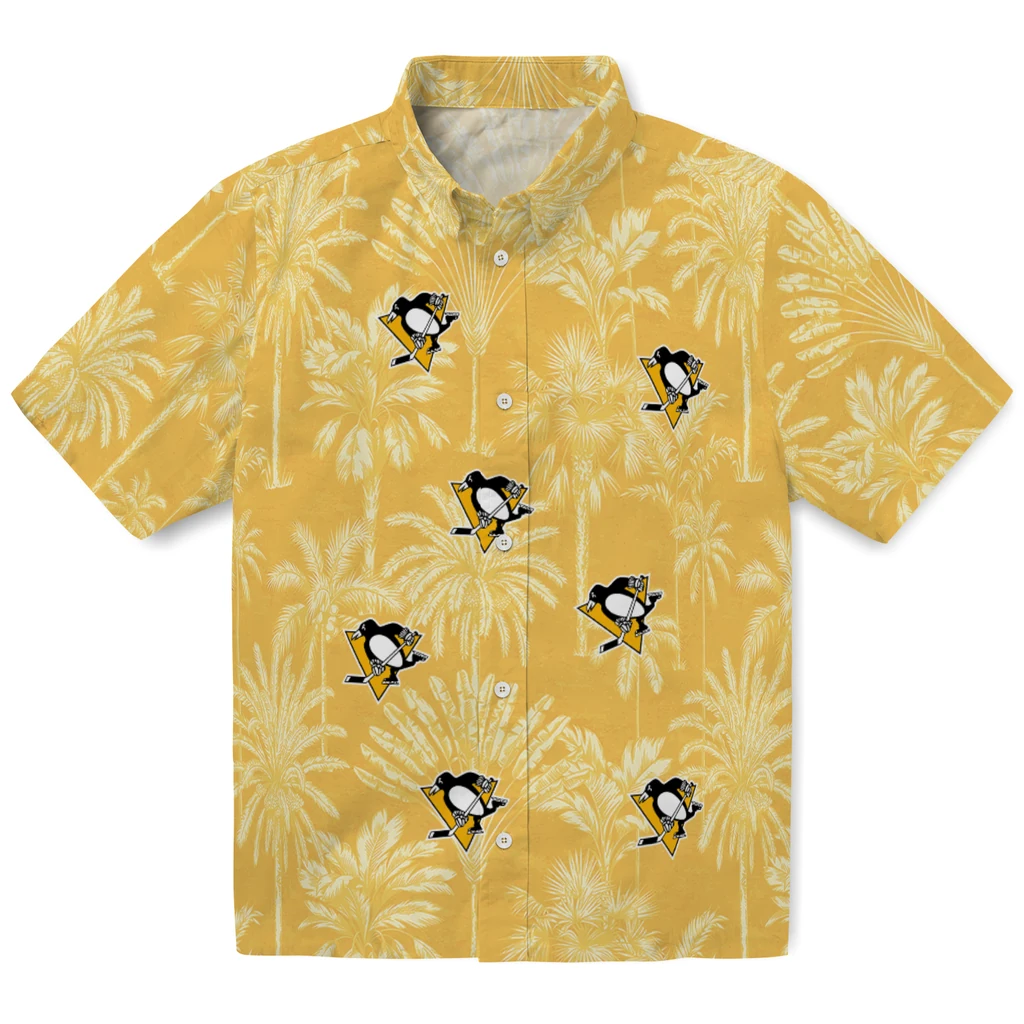 Pittsburgh Penguins Hawaiian Shirt - Vintage Palm Tree pittsburgh penguins palm shadows yellow hawaiian shirts best selling