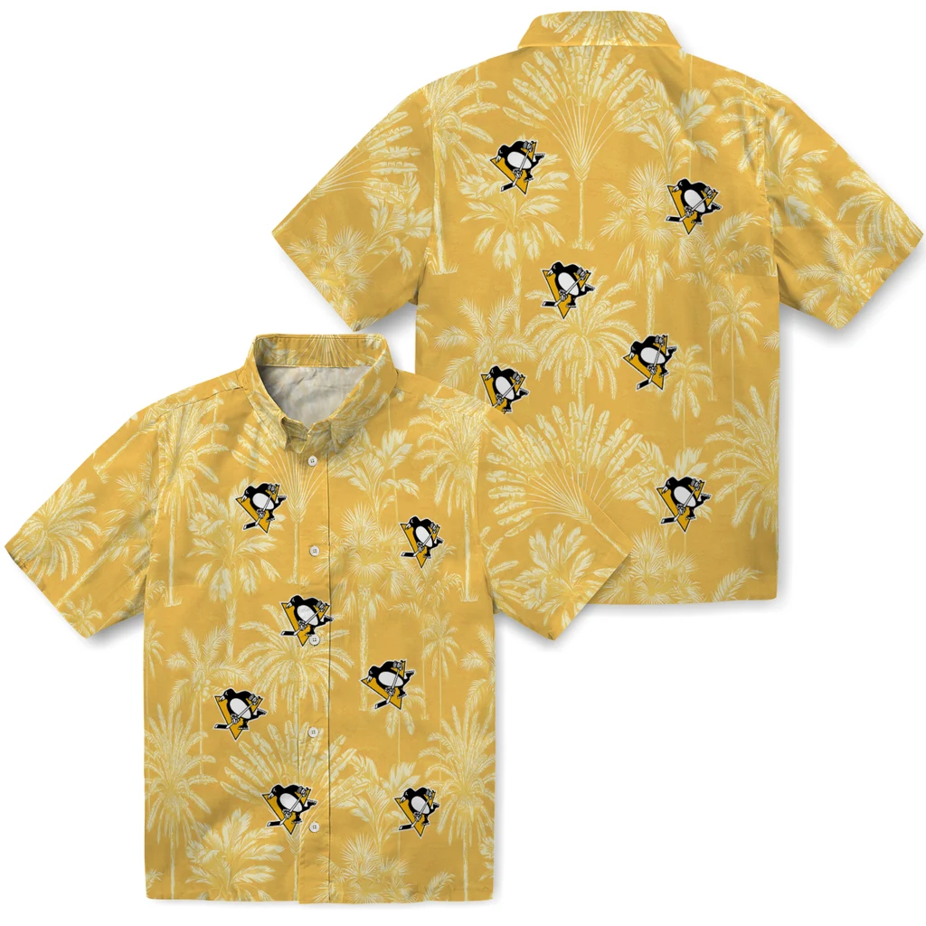 Pittsburgh Penguins Hawaiian Shirt - Vintage Palm Tree pittsburgh penguins palm shadows yellow hawaiian shirts high quality