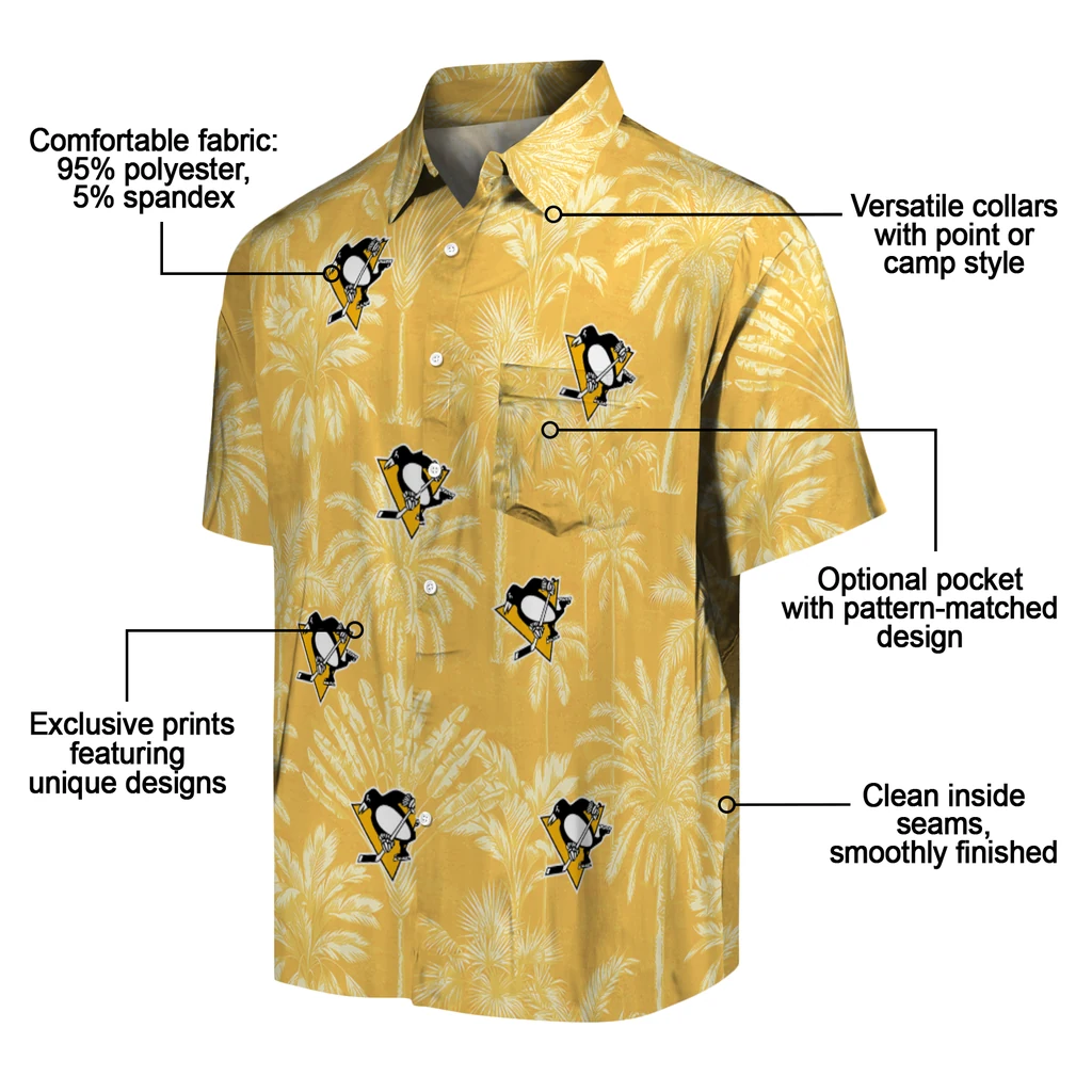 Pittsburgh Penguins Hawaiian Shirt - Vintage Palm Tree pittsburgh penguins palm shadows yellow hawaiian shirts new arrival