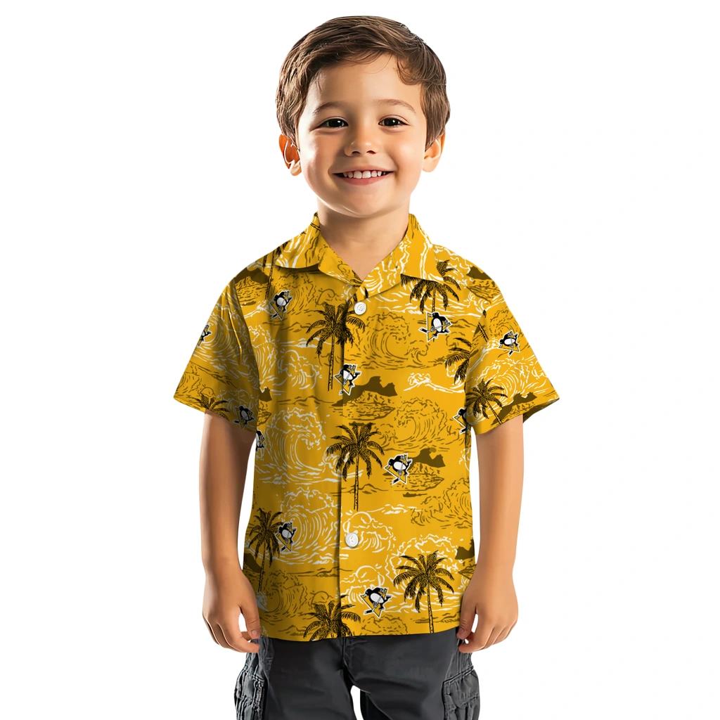 Pittsburgh Penguins Hawaiian Shirt - Wave Palm pittsburgh penguins wave palm yellow hawaiian shirts top rated