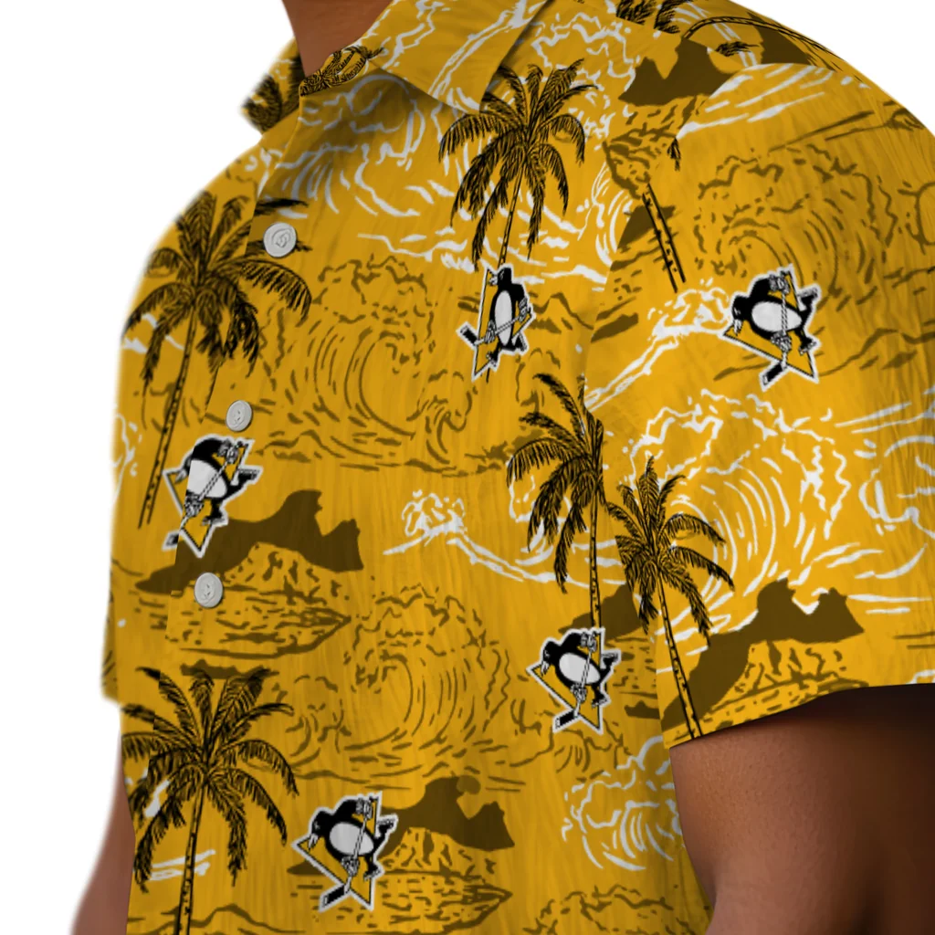 Pittsburgh Penguins Hawaiian Shirt - Wave Palm pittsburgh penguins wave palm yellow hawaiian shirts trendy