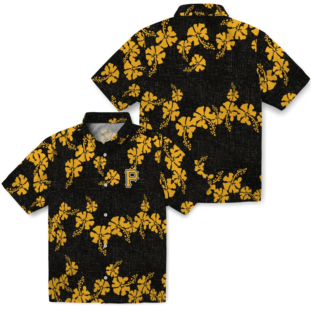 Pittsburgh Pirates Hawaiian Shirt - 50th State Flower pittsburgh pirates hibiscus petals black hawaiian shirts high quality