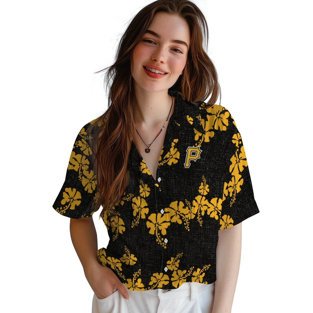 Pittsburgh Pirates Hawaiian Shirt - 50th State Flower pittsburgh pirates hibiscus petals black hawaiian shirts latest model