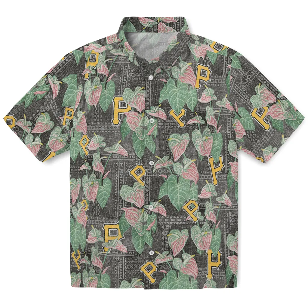 Pittsburgh Pirates Hawaiian Shirt - Anthurium Overlay pittsburgh pirates anthurium overlay black hawaiian shirts best selling