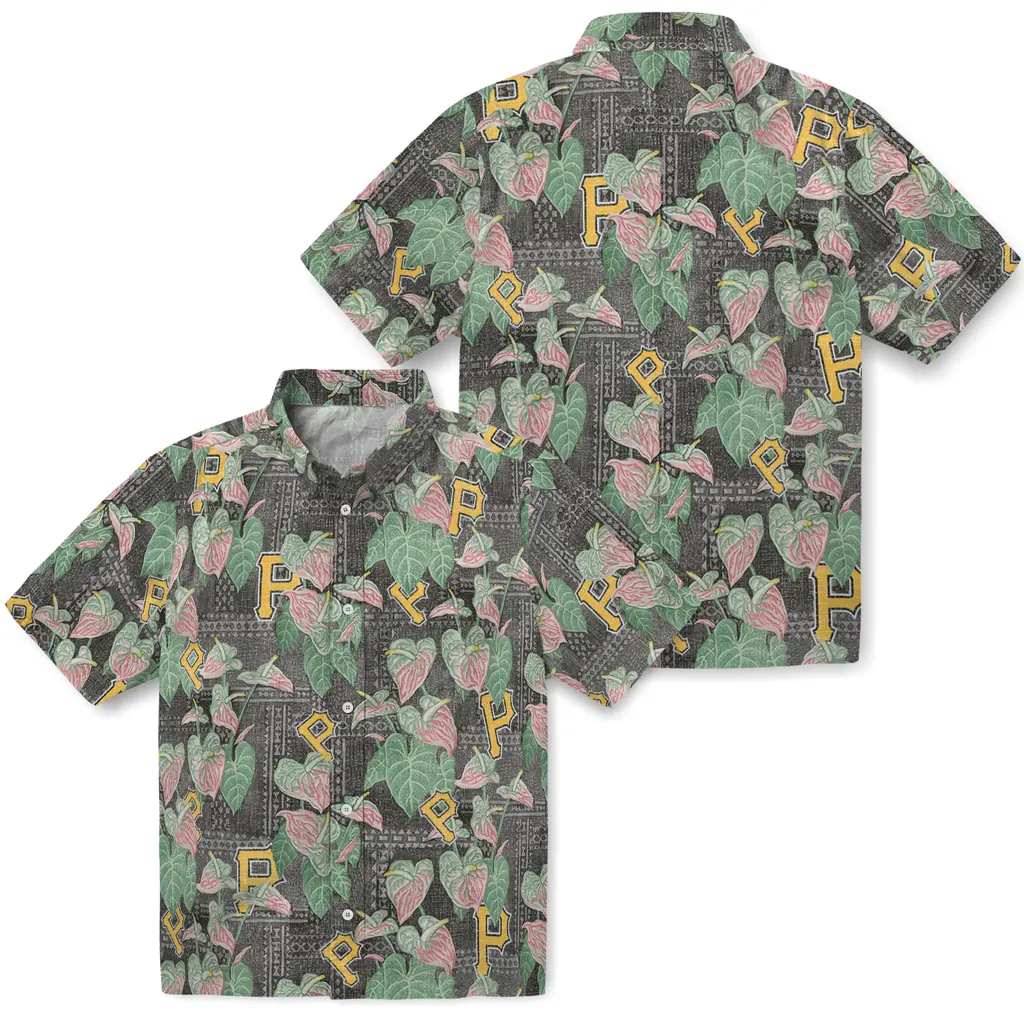 Pittsburgh Pirates Hawaiian Shirt - Anthurium Overlay pittsburgh pirates anthurium overlay black hawaiian shirts high quality