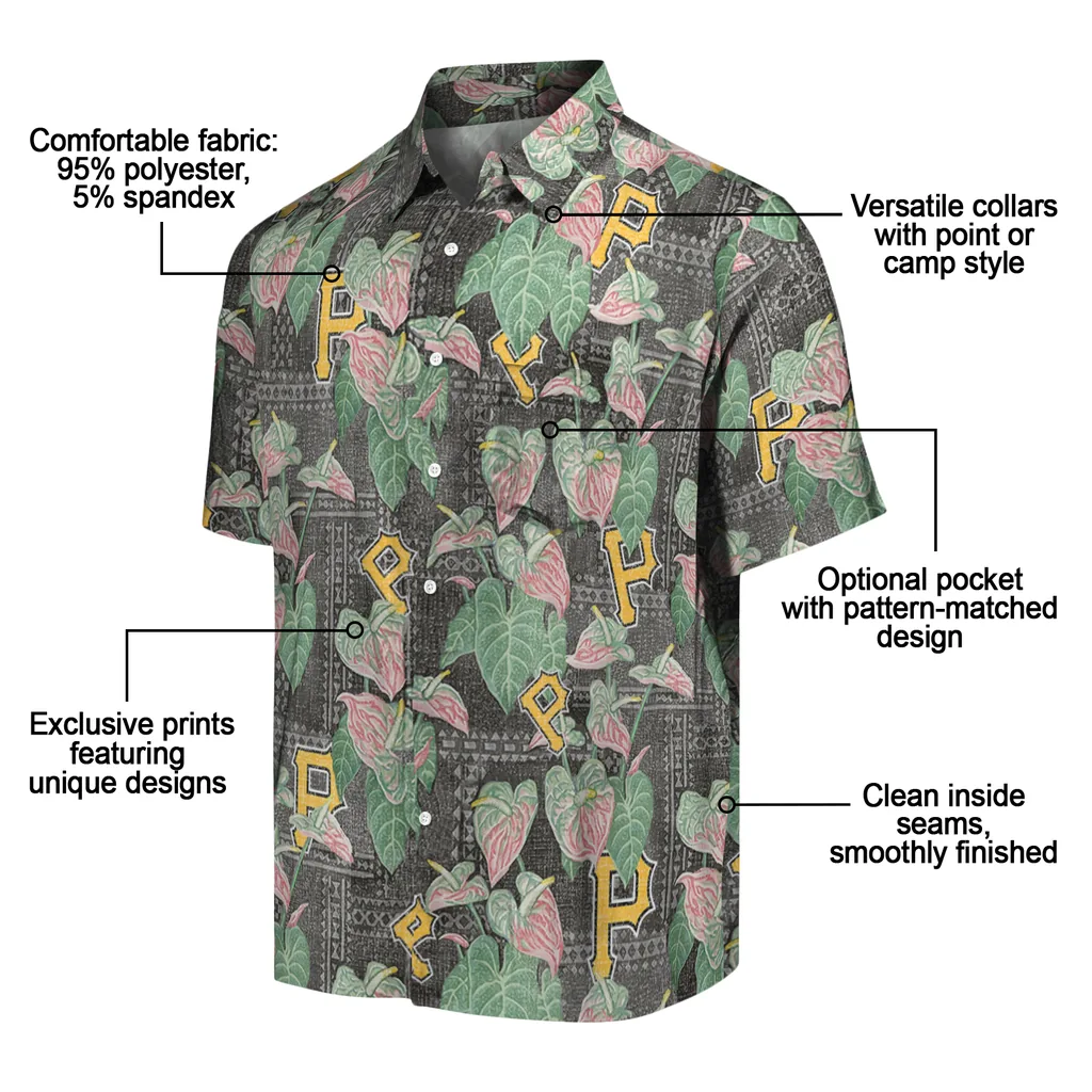 Pittsburgh Pirates Hawaiian Shirt - Anthurium Overlay pittsburgh pirates anthurium overlay black hawaiian shirts new arrival