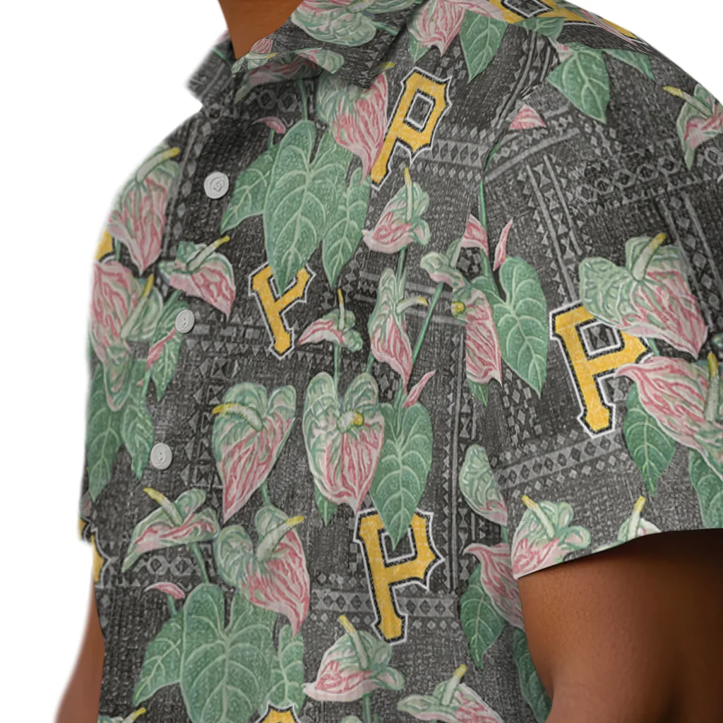 Pittsburgh Pirates Hawaiian Shirt - Anthurium Overlay pittsburgh pirates anthurium overlay black hawaiian shirts trendy