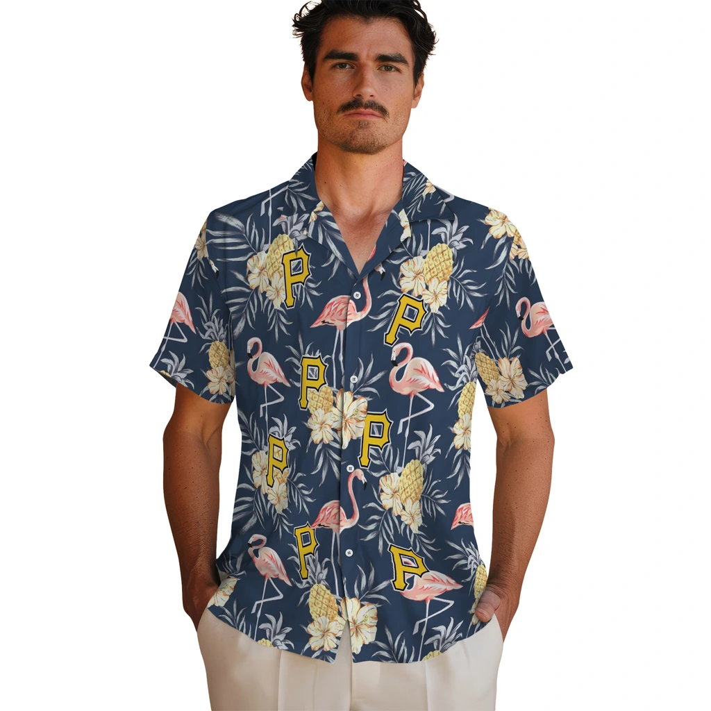 Pittsburgh Pirates Hawaiian Shirt - Flamingo Hibiscus pittsburgh pirates flamingo hibiscus navy hawaiian shirts fashion forward