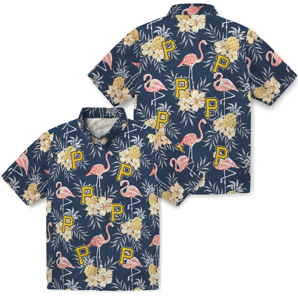 Pittsburgh Pirates Hawaiian Shirt - Flamingo Hibiscus pittsburgh pirates flamingo hibiscus navy hawaiian shirts high quality