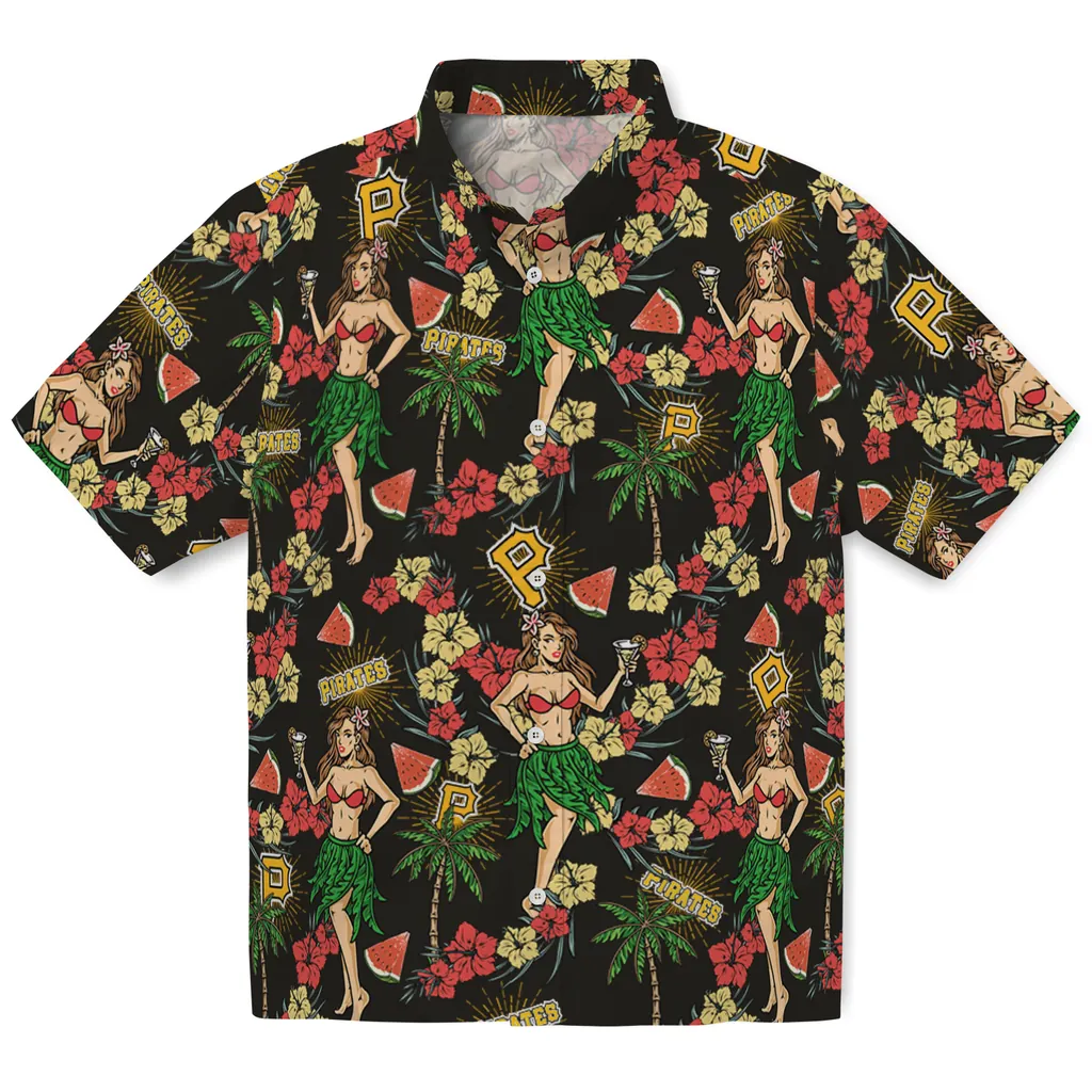 Pittsburgh Pirates Hawaiian Shirt - Hawaiian Girls Design pittsburgh pirates hawaiian girls design black hawaiian shirts best selling