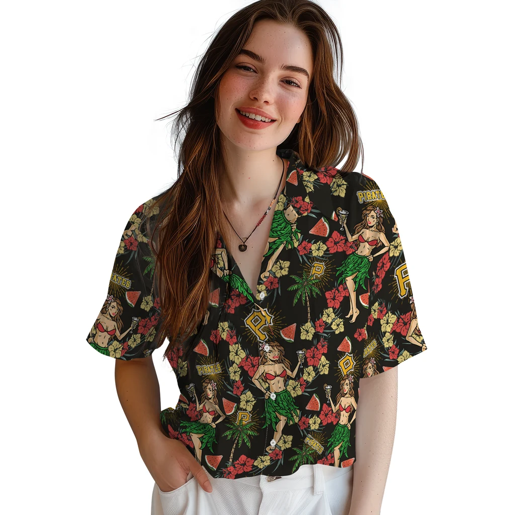 Pittsburgh Pirates Hawaiian Shirt - Hawaiian Girls Design pittsburgh pirates hawaiian girls design black hawaiian shirts latest model