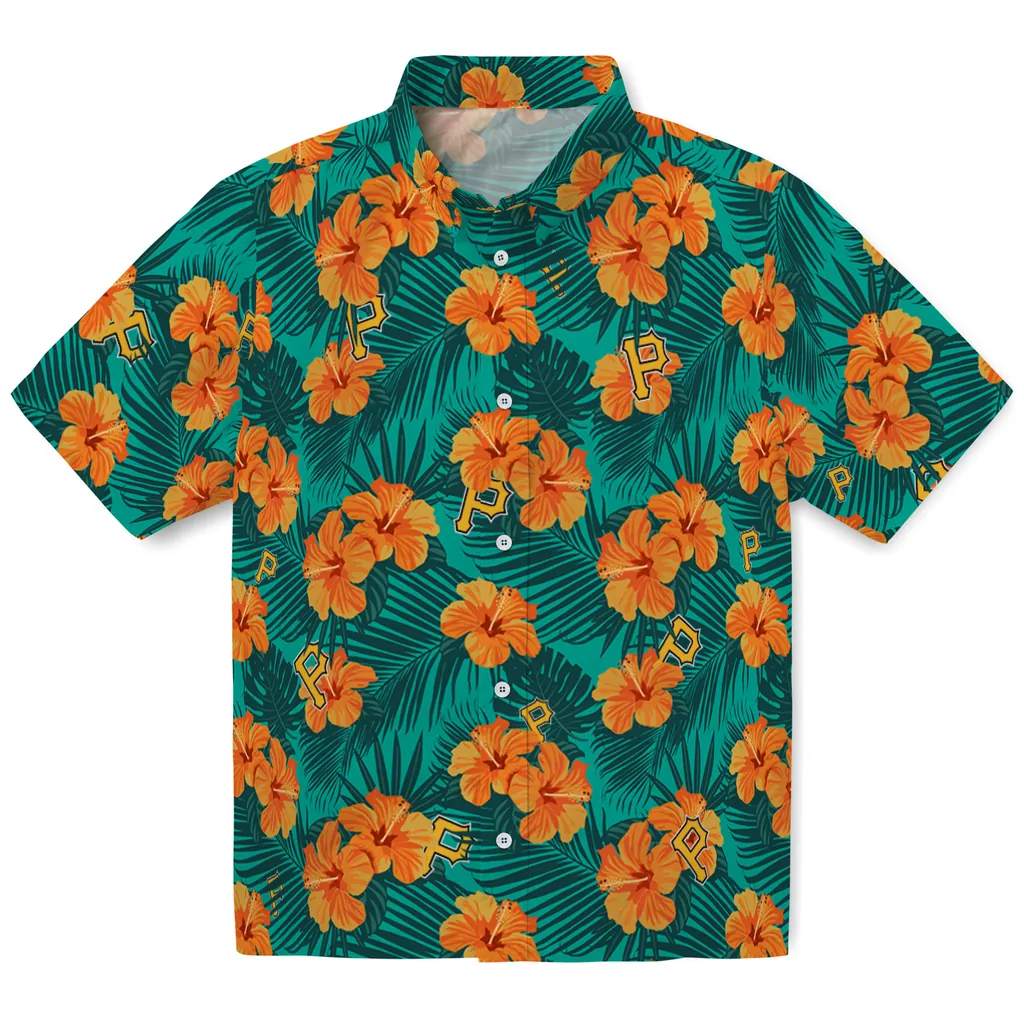 Pittsburgh Pirates Hawaiian Shirt - Hibiscus and Palm Leaves pittsburgh pirates hibiscus escape green hawaiian shirts best selling