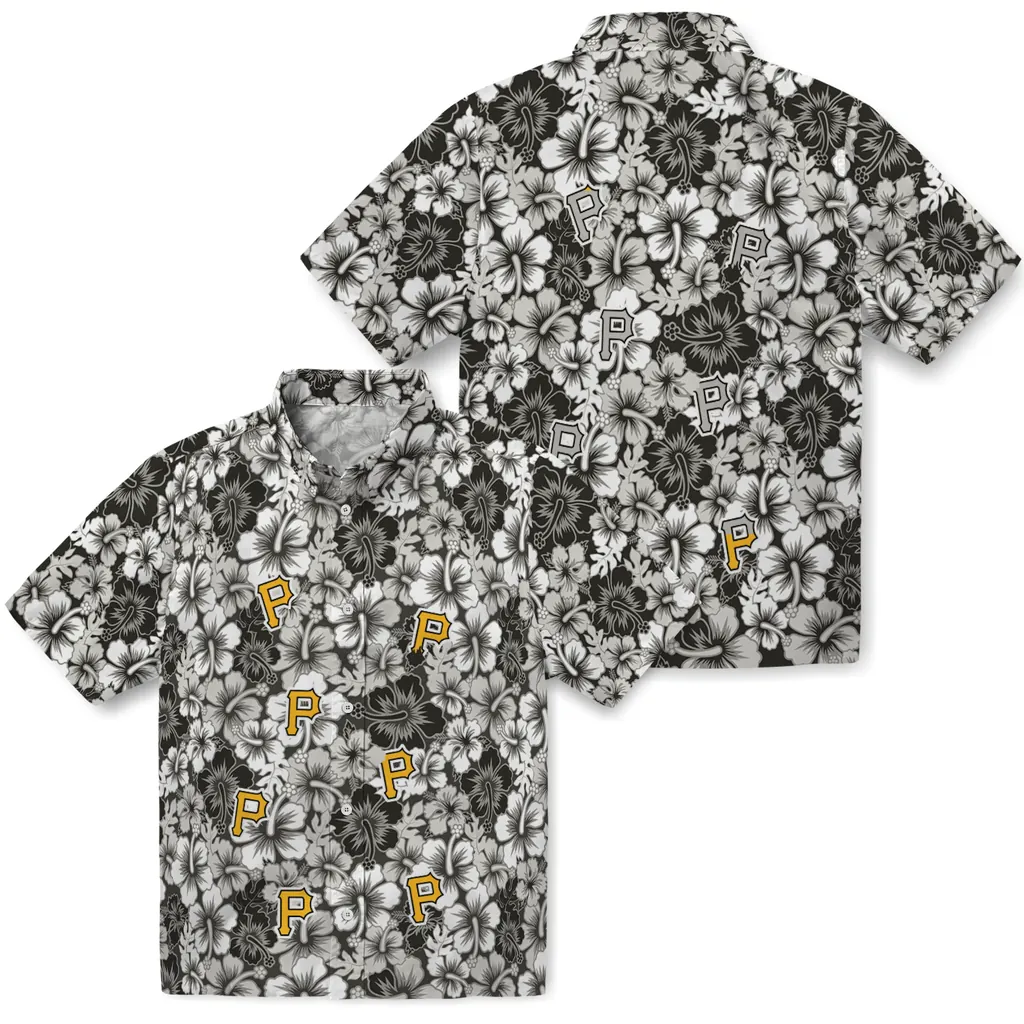 Pittsburgh Pirates Hawaiian Shirt - Hibiscus Blooms pittsburgh pirates hibiscus blooms black hawaiian shirts high quality