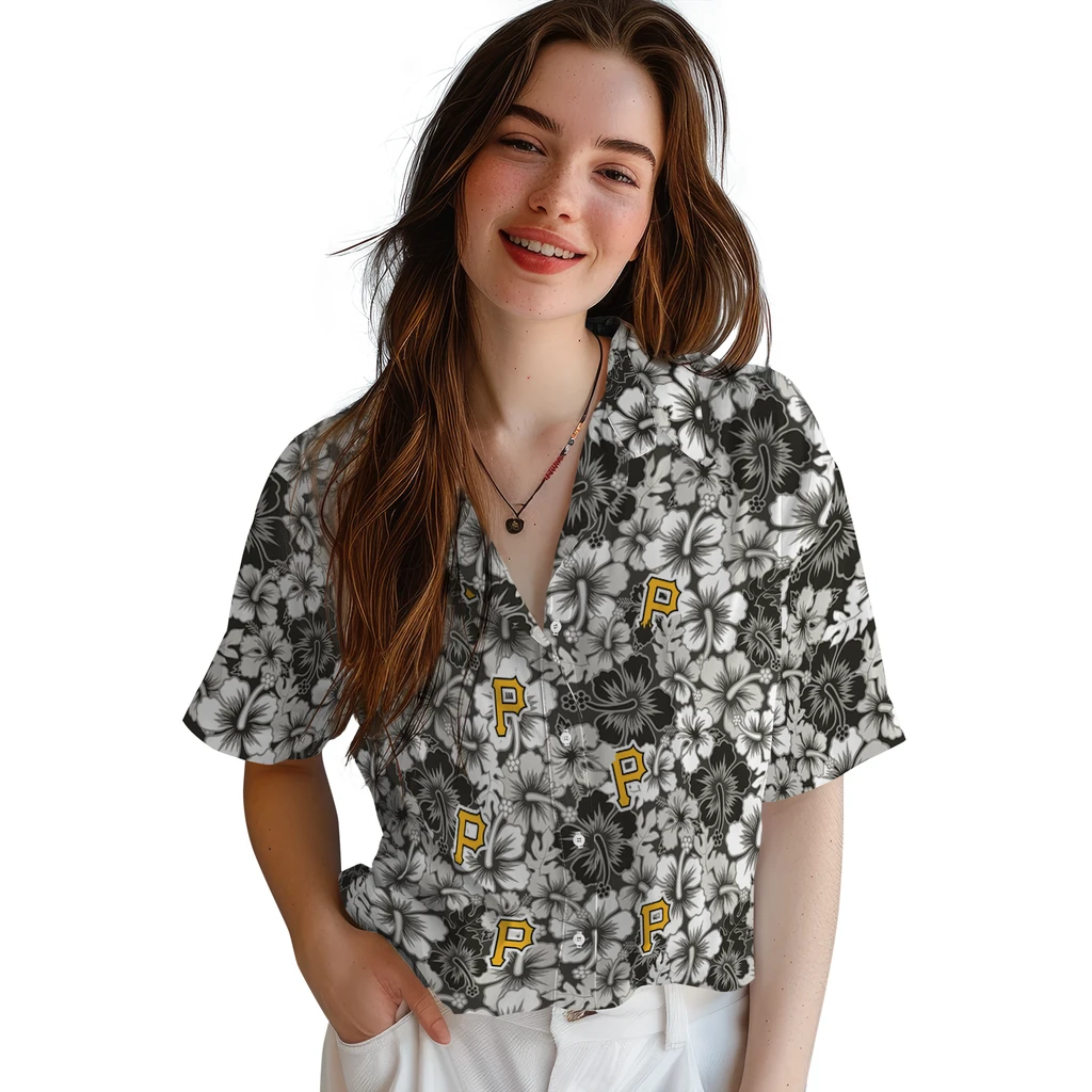 Pittsburgh Pirates Hawaiian Shirt - Hibiscus Blooms pittsburgh pirates hibiscus blooms black hawaiian shirts latest model