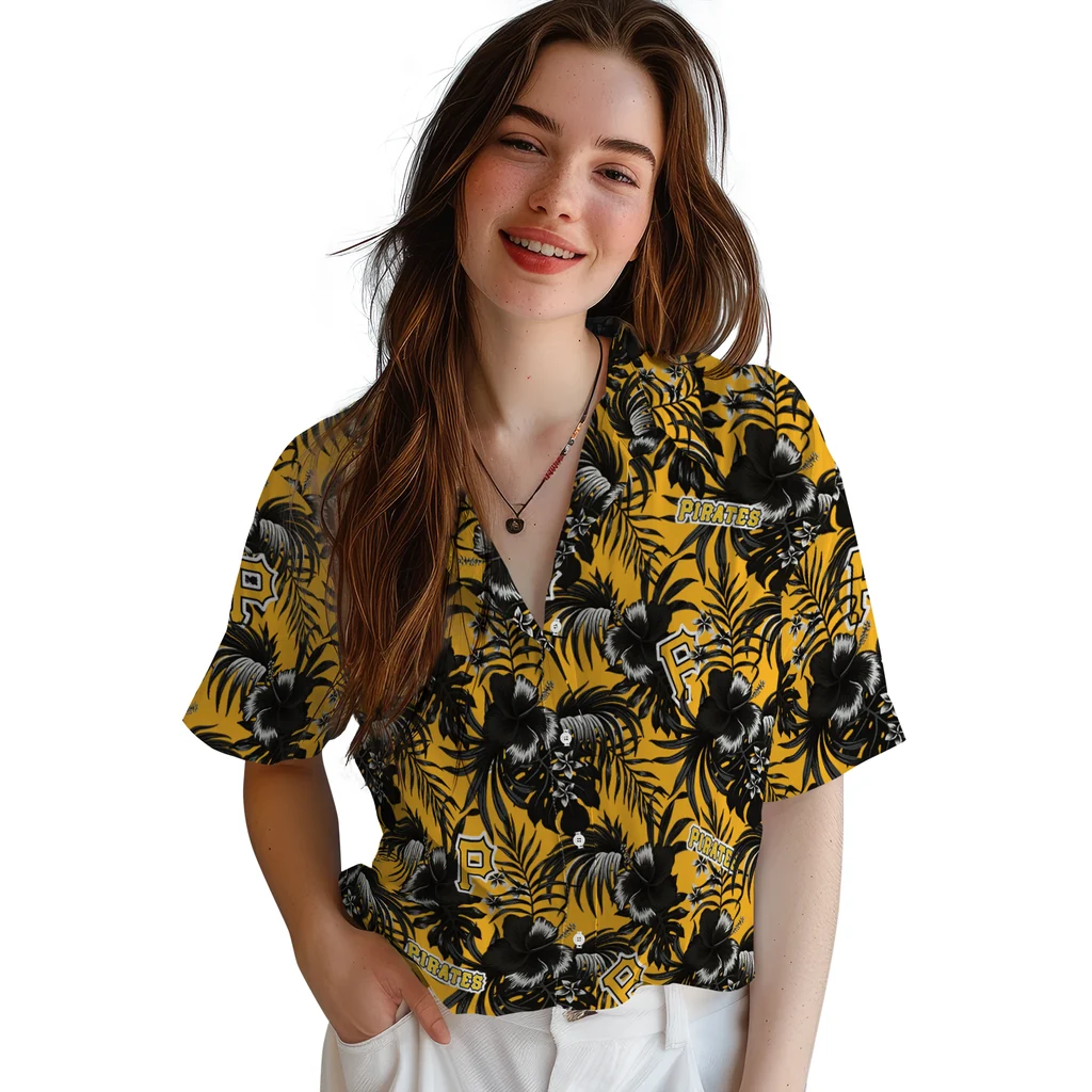 Pittsburgh Pirates Hawaiian Shirt - Hibiscus Exotic pittsburgh pirates hibiscus exotic black hawaiian shirts latest model