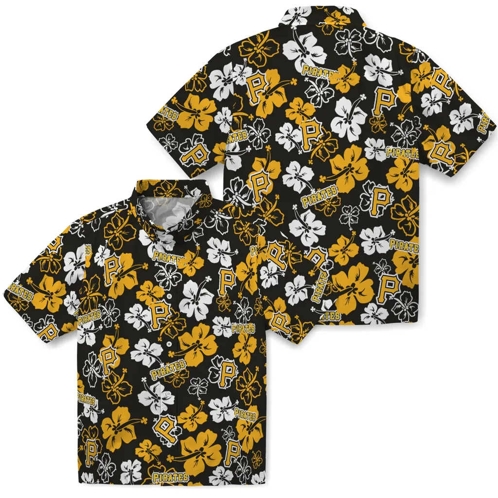 Pittsburgh Pirates Hawaiian Shirt - Hibiscus Flower Design pittsburgh pirates hibiscus bloom black hawaiian shirts high quality