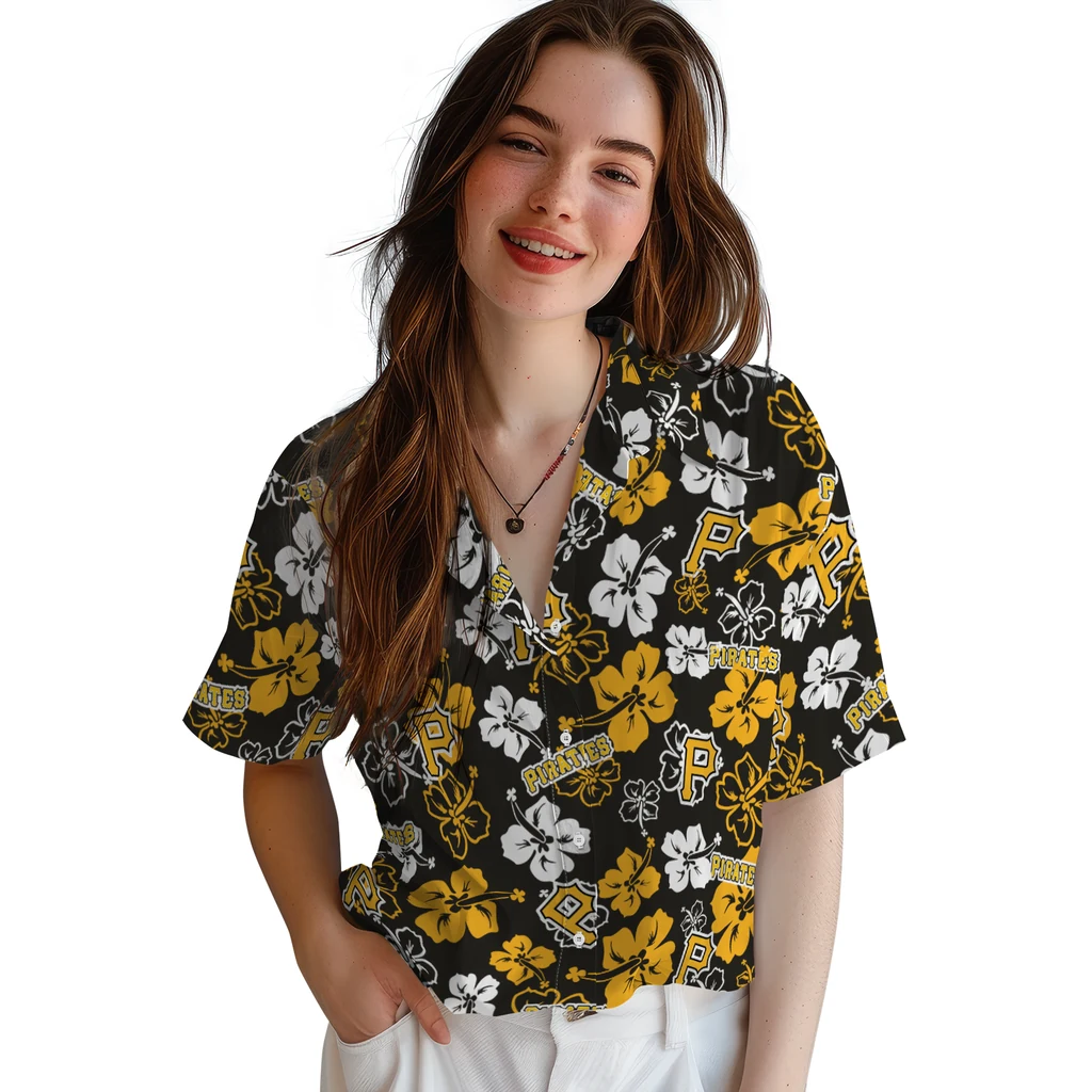 Pittsburgh Pirates Hawaiian Shirt - Hibiscus Flower Design pittsburgh pirates hibiscus bloom black hawaiian shirts latest model