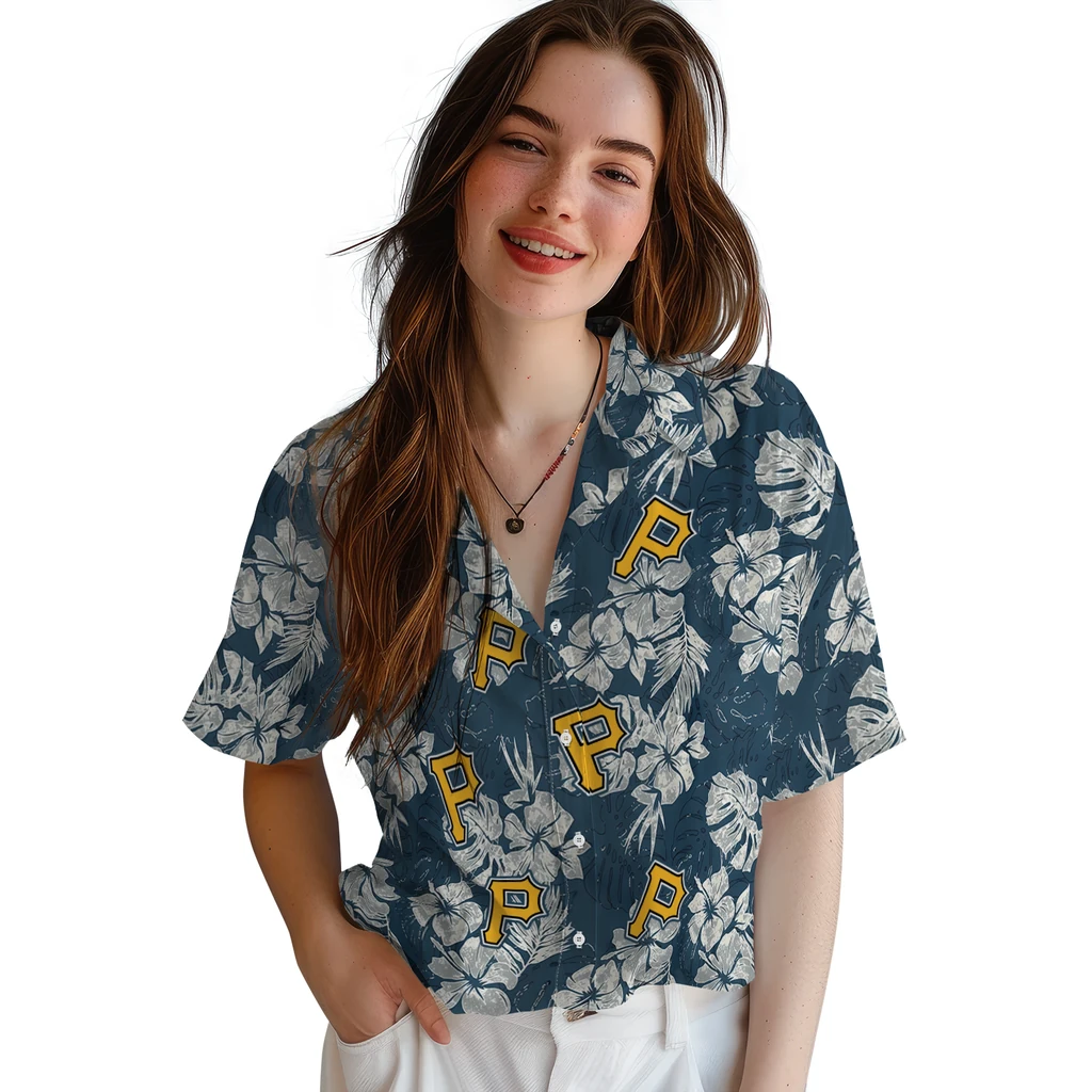 Pittsburgh Pirates Hawaiian Shirt - Hibiscus Flowers pittsburgh pirates hibiscus flowers navy blue hawaiian shirts latest model