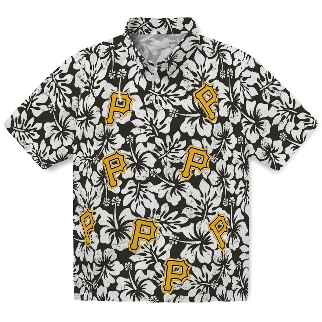 Pittsburgh Pirates Hawaiian Shirt - Hibiscus Motif pittsburgh pirates hibiscus motif black white hawaiian shirts best selling