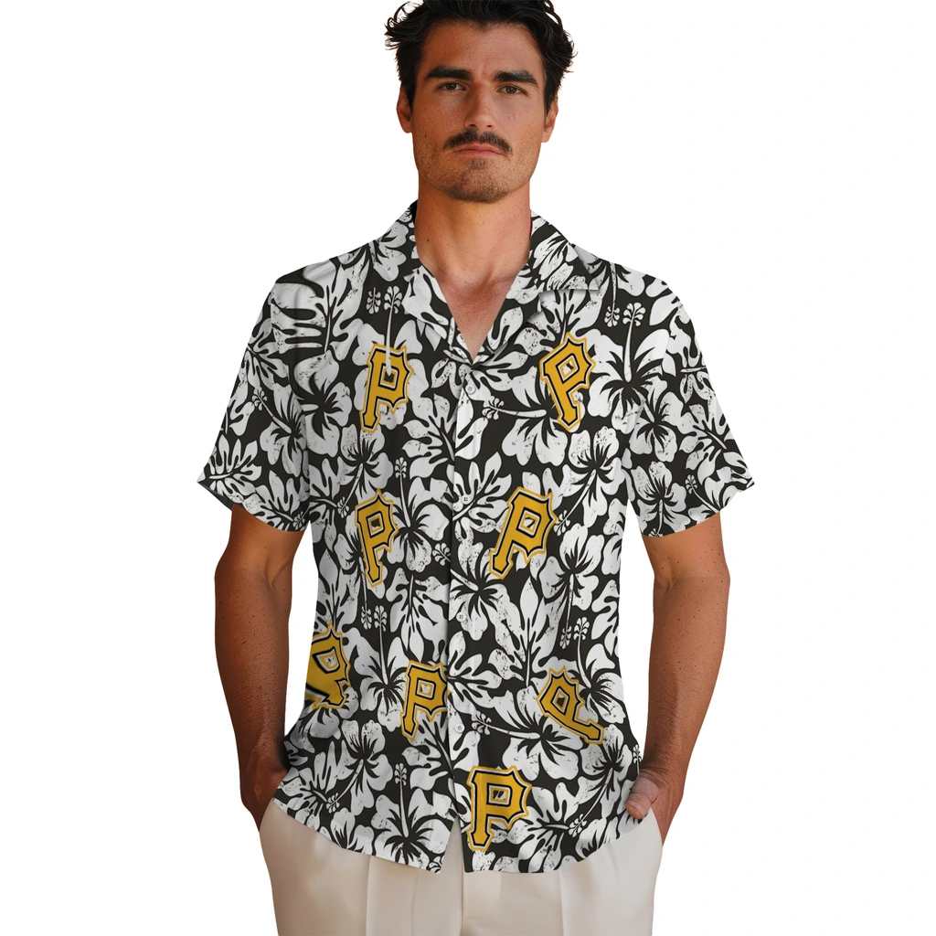 Pittsburgh Pirates Hawaiian Shirt - Hibiscus Motif pittsburgh pirates hibiscus motif black white hawaiian shirts fashion forward