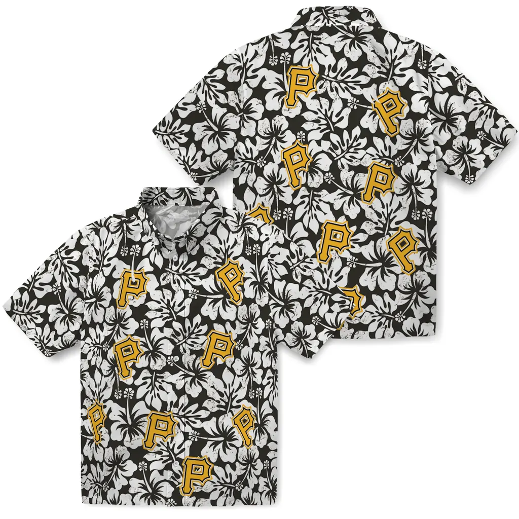 Pittsburgh Pirates Hawaiian Shirt - Hibiscus Motif pittsburgh pirates hibiscus motif black white hawaiian shirts high quality