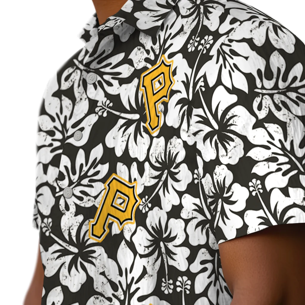 Pittsburgh Pirates Hawaiian Shirt - Hibiscus Motif pittsburgh pirates hibiscus motif black white hawaiian shirts trendy