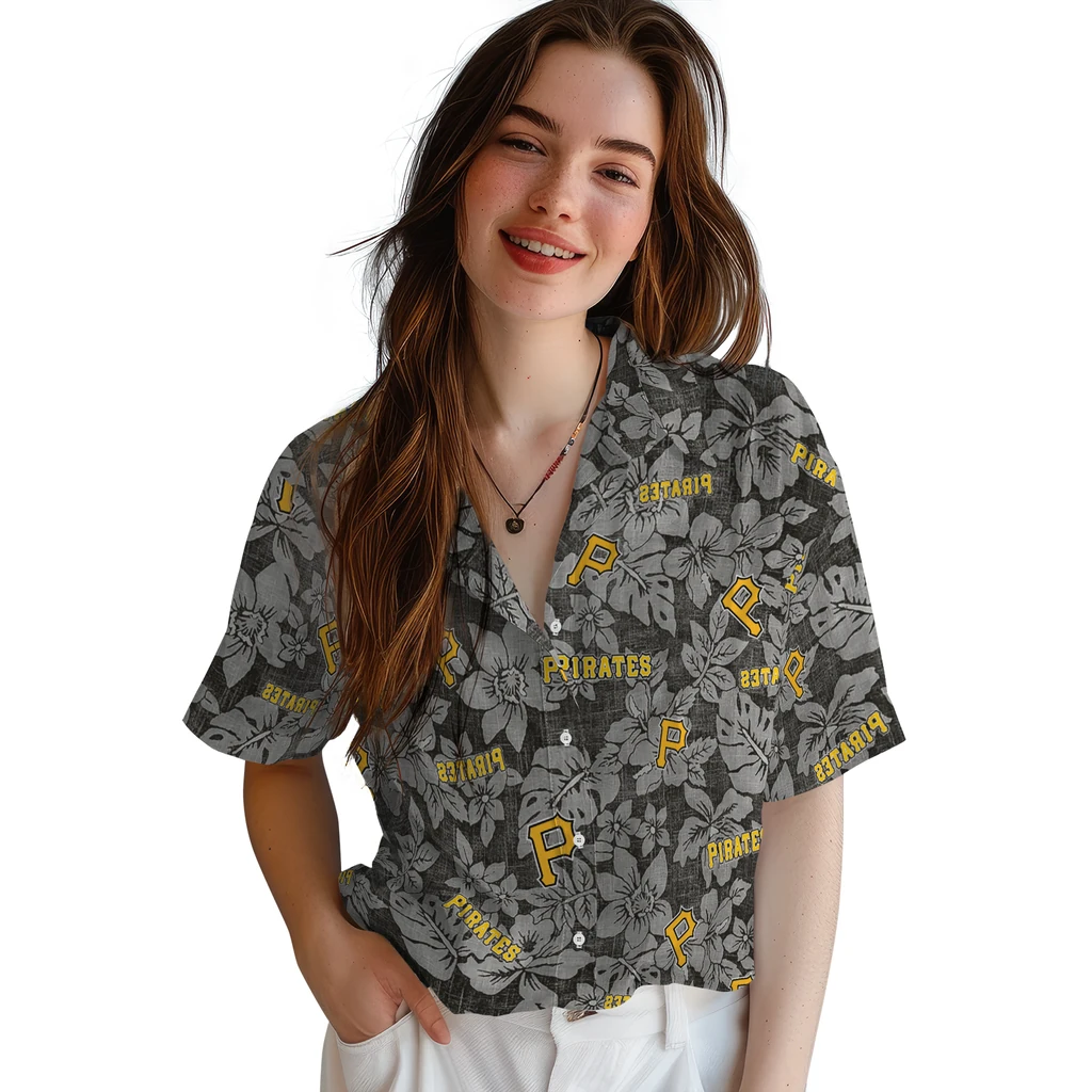 Pittsburgh Pirates Hawaiian Shirt - Hibiscus Oasis pittsburgh pirates hibiscus oasis black hawaiian shirts latest model