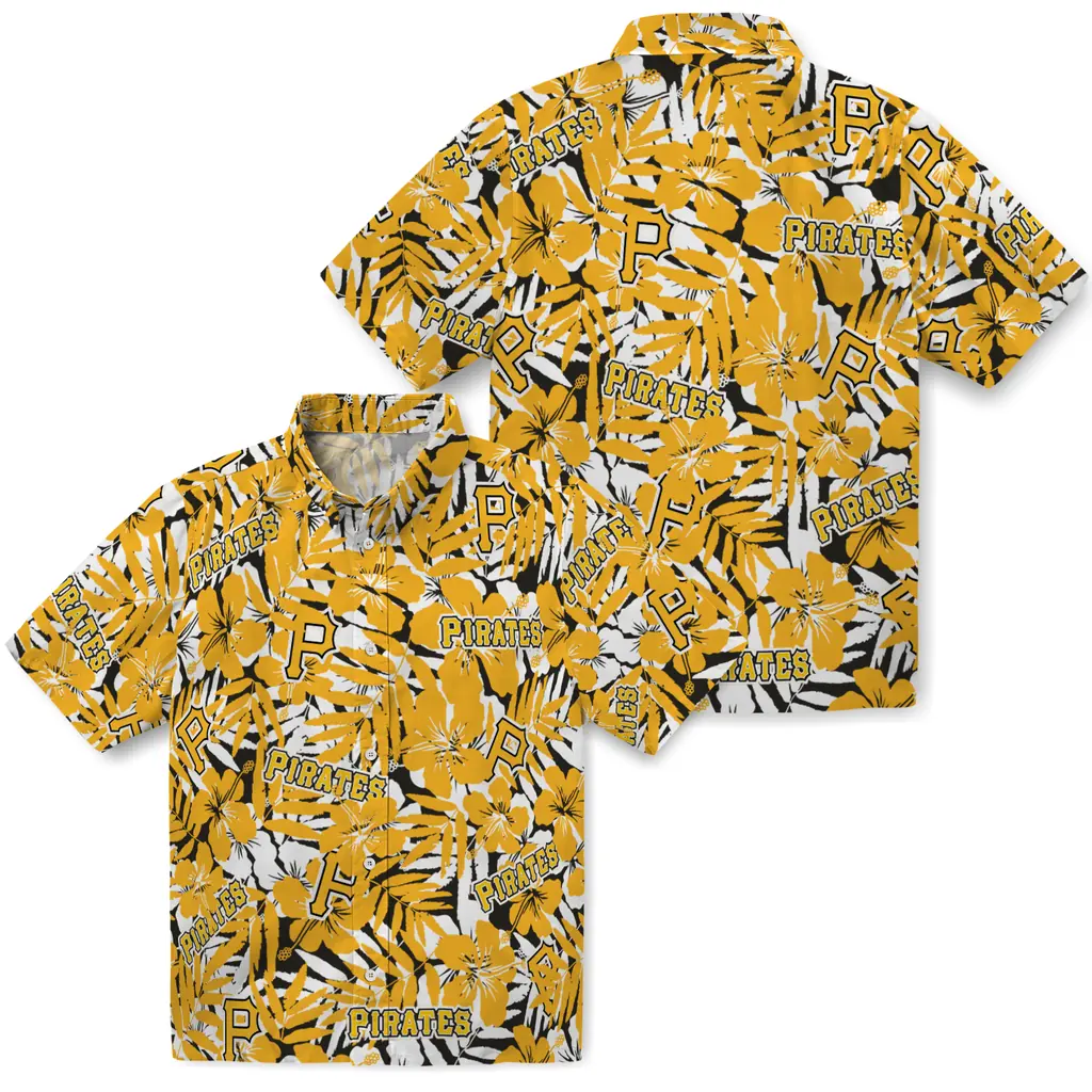 Pittsburgh Pirates Hawaiian Shirt - Hibiscus Overlay pittsburgh pirates hibiscus overlay hawaiian shirts high quality