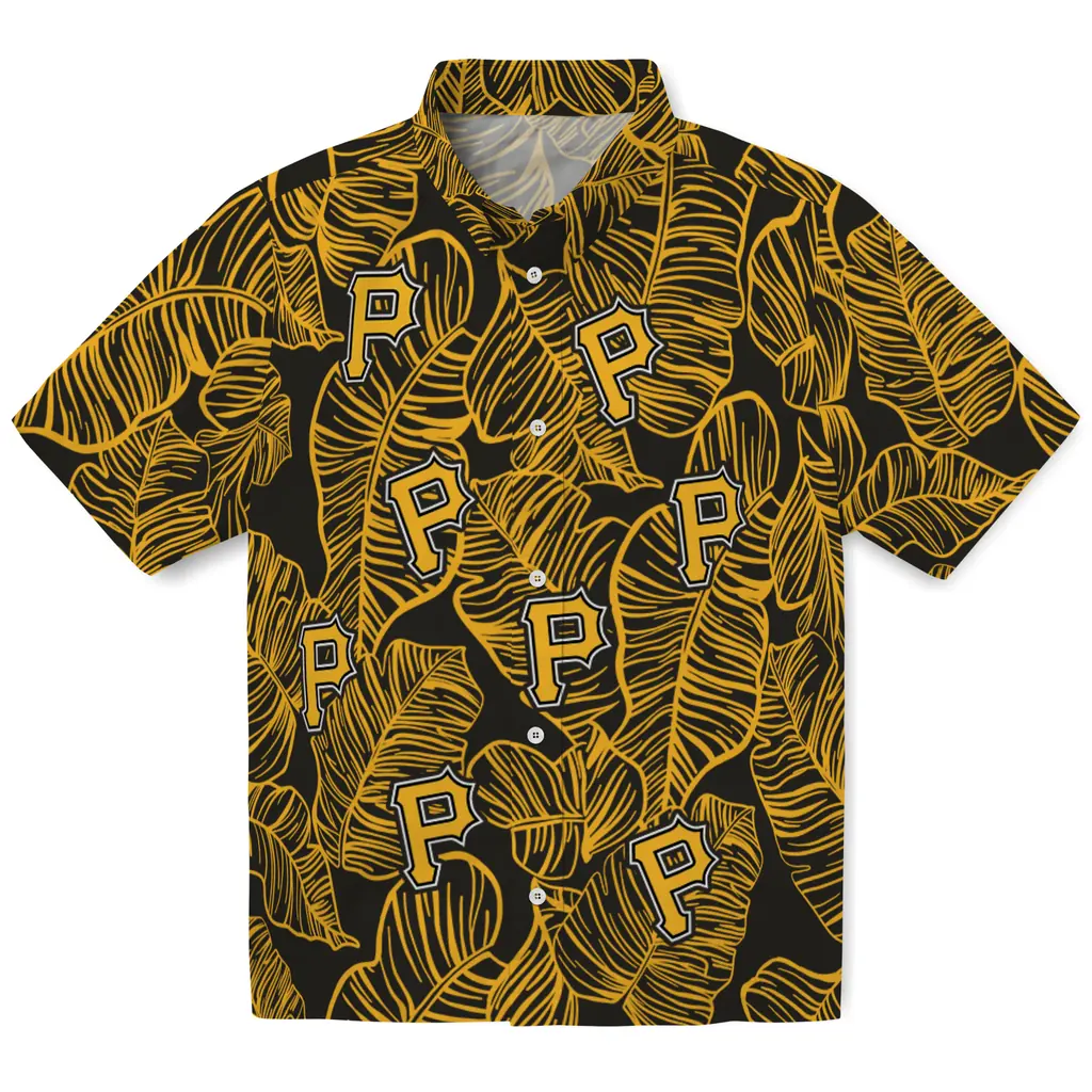 Pittsburgh Pirates Hawaiian Shirt - Leaf Outline pittsburgh pirates leaf outline black hawaiian shirts best selling