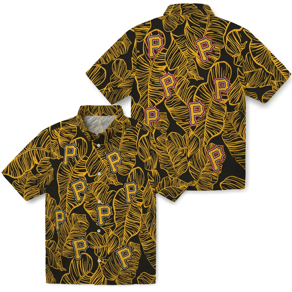 Pittsburgh Pirates Hawaiian Shirt - Leaf Outline pittsburgh pirates leaf outline black hawaiian shirts high quality