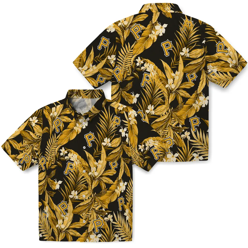 Pittsburgh Pirates Hawaiian Shirt - Palm Leaves pittsburgh pirates palm leaves black hawaiian shirts high quality