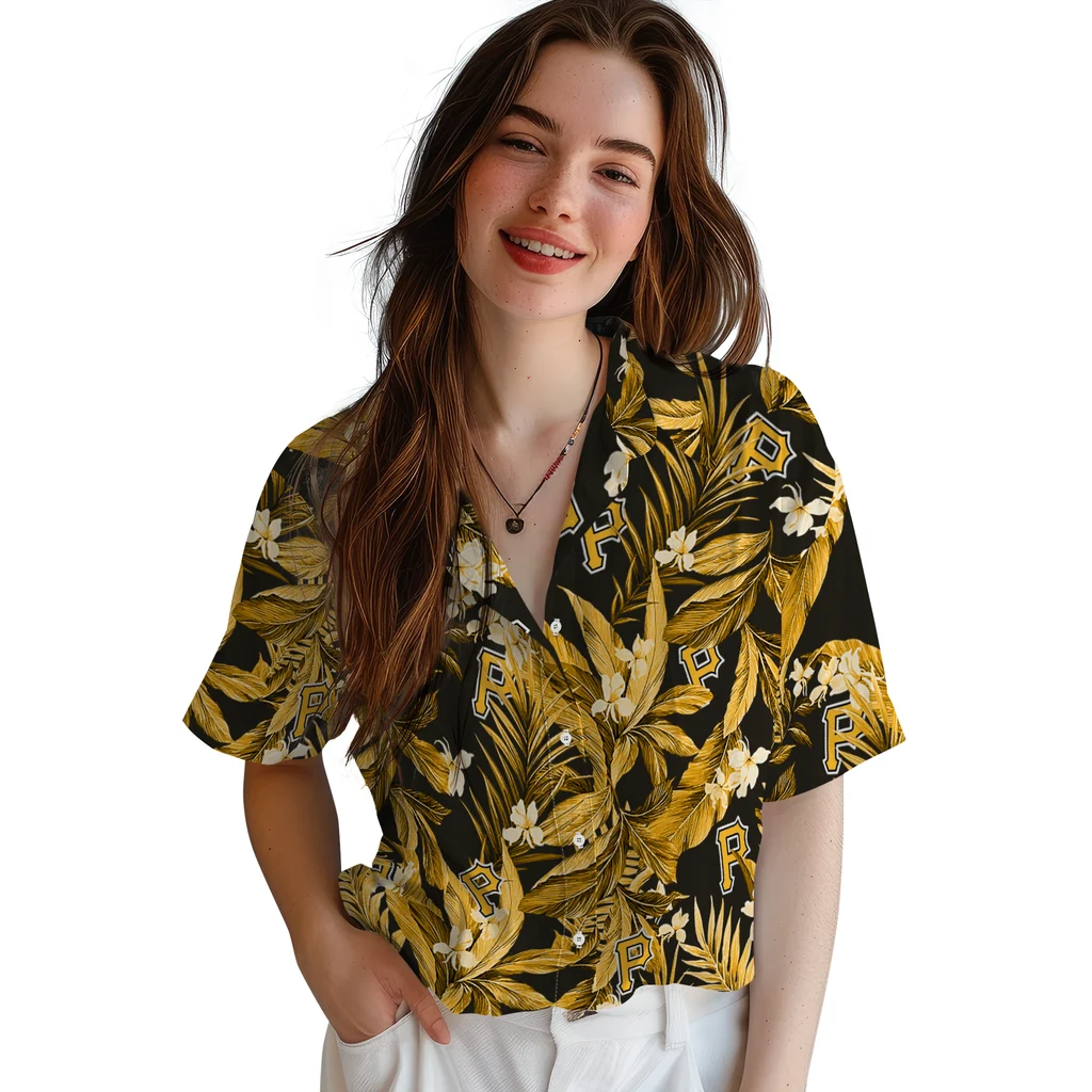 Pittsburgh Pirates Hawaiian Shirt - Palm Leaves pittsburgh pirates palm leaves black hawaiian shirts latest model