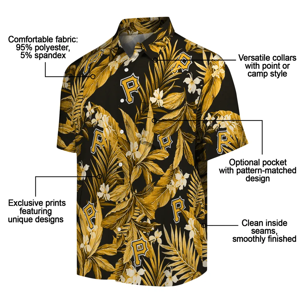 Pittsburgh Pirates Hawaiian Shirt - Palm Leaves pittsburgh pirates palm leaves black hawaiian shirts new arrival