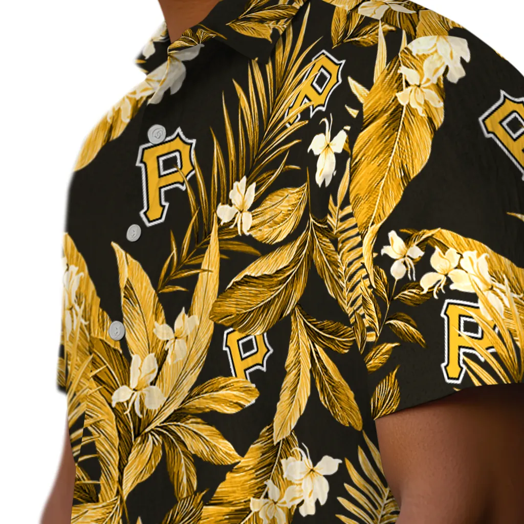 Pittsburgh Pirates Hawaiian Shirt - Palm Leaves pittsburgh pirates palm leaves black hawaiian shirts trendy