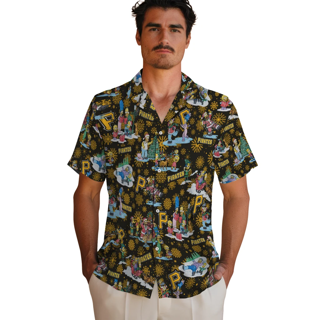 Pittsburgh Pirates Hawaiian Shirt - Simpsons Christmas pittsburgh pirates simpsons christmas black hawaiian shirts fashion forward