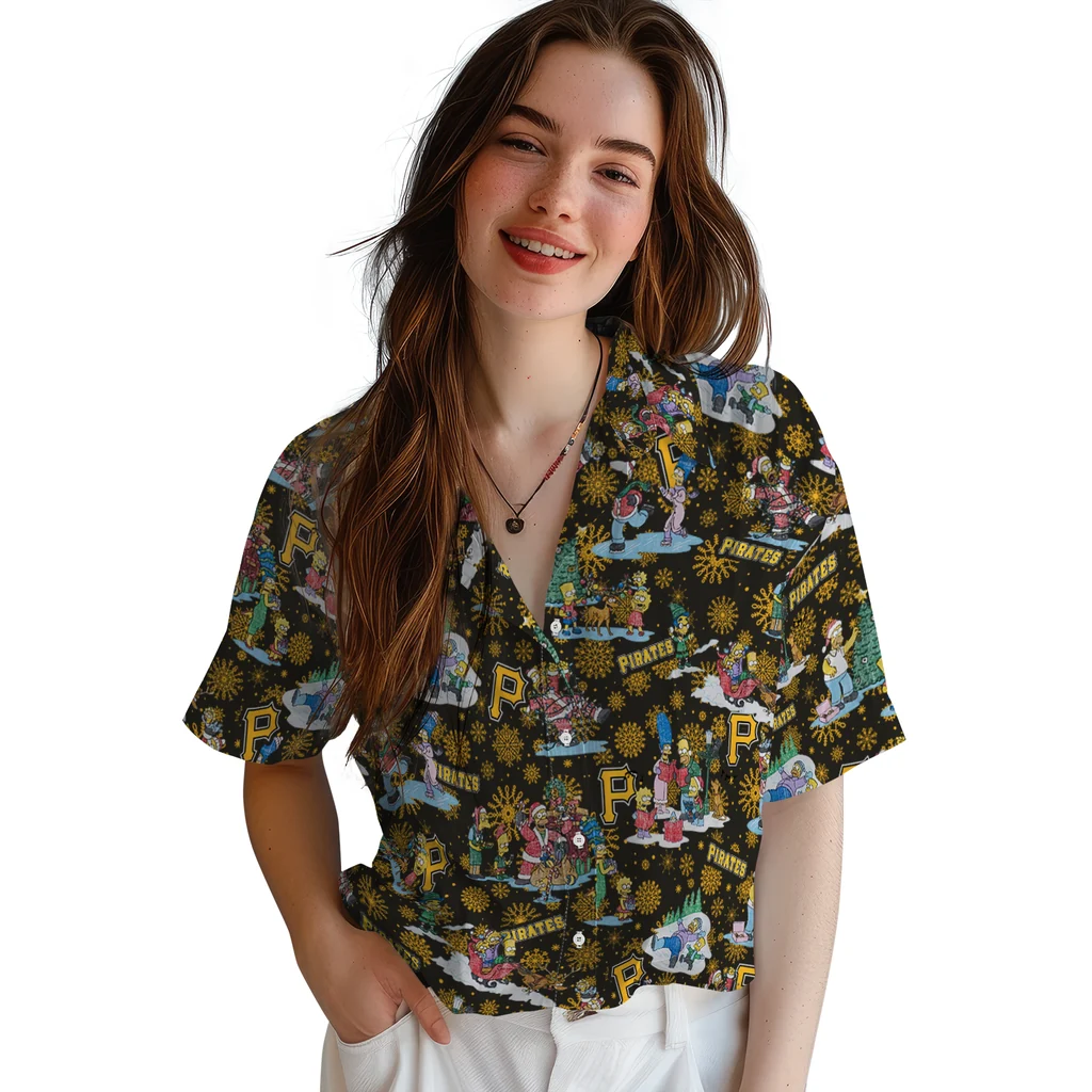 Pittsburgh Pirates Hawaiian Shirt - Simpsons Christmas pittsburgh pirates simpsons christmas black hawaiian shirts latest model